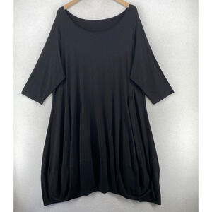 EILEEN FISHER Dress 2X Stretch Jersey 3/4 Sleeve Swing Round Neck Black